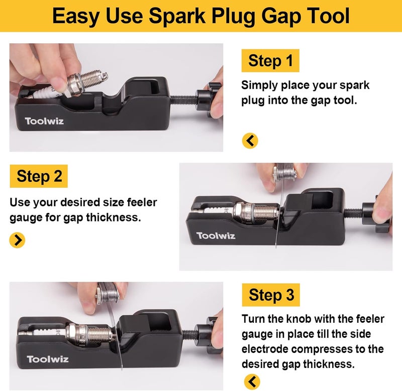 Toolwiz Spark Plug Gap Tool with 32 Blade Steel Feeler Gauge, Gapping Tool for Most 10mm 12mm 14mm 16mm Thread Spark Plugs, Black - Image 4
